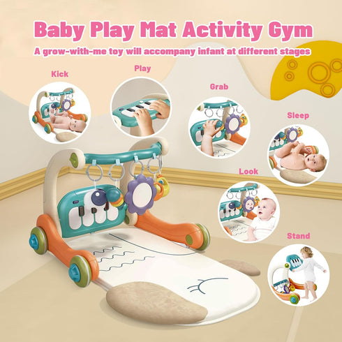 3 1 Tummy in Baby Activity Gym Center, Time Play Mat Gym, Baby Push Walker, Kick and Play Piano with Music and Light