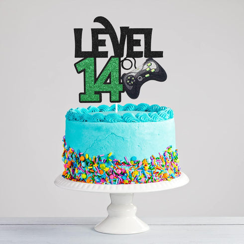 Level 14 Game Birthday Cake Topper - Video Game Boy's 14th Birthday Level Up Party Supplies - Game On Winner Gaming