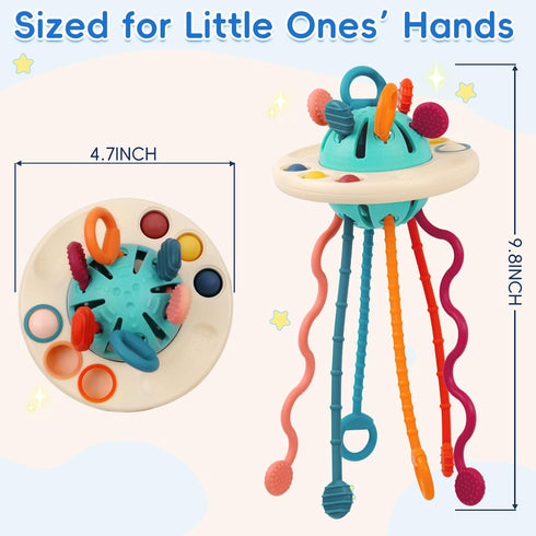 Fyxttalor 12M+, Set Baby Toy for Montessori Sensory Toy Play for Toddlers, UFO Pull String Toy in Stollers Educational