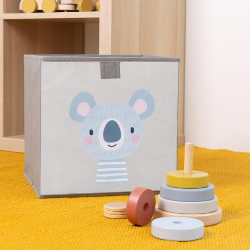 Navaris Kids Storage Cubes (Set of 3) - 11x11x11" Animal Designs - Children's Fabric Organizer Bin - Beige
