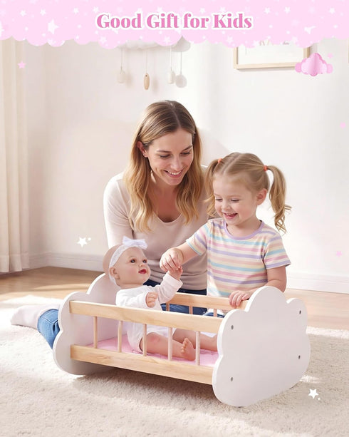 12-16 Inches BABESIDE Wooden Baby Dolls Bed for Doll, Rocking Babys Doll Crib, Sleep Bed, Baby Dolls Accessories
