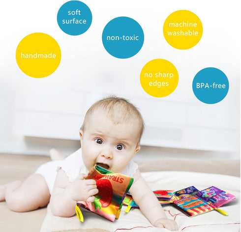 Soft Cloth Baby Learning Book Toy, Black White Fabric Pack of 4, Touch and Feel Crinkle Sound