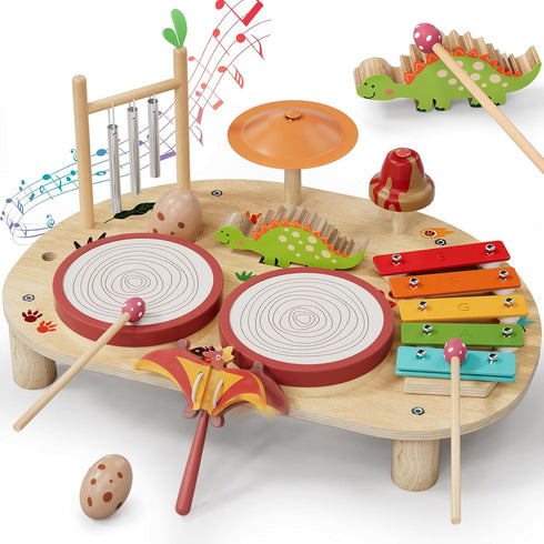 Lehoo Castle Baby Drum Set, Wooden Musical Instruments, Montessori Toys for Toddlers