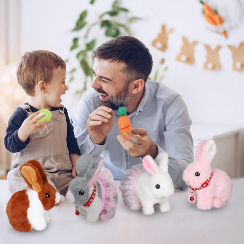 3-6 Jimate Bunny Plush with Jumping Action, Wiggling Ears, and Twitching Nose, Easter Basket Stuffers Gifts for Kids