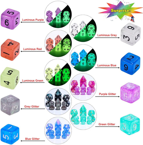 10 Sets Random Assortment Polyhedral RPG Mini Dice (70pcs), 10mm Mini DND Magic Dice Set for RPG