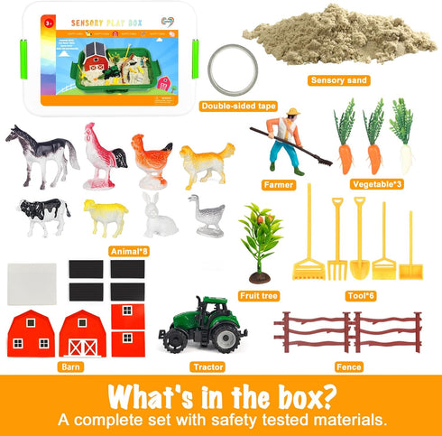 Set 3 4 5 6 7 Carolart Farm Sensory BinFarm Animals Sand Kit with Sensory SandBarn Sandbox with TractorSensory Play