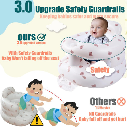 Bavbiiy 3-36 Upgraded Inflatable Baby Seat for Babies Months, Inflatable Baby Chair Sit Me Up Floor Seat for Baby, Back