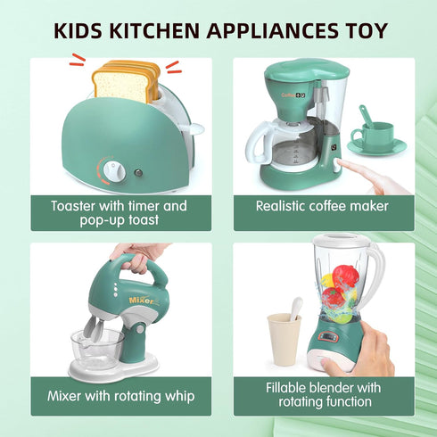 Kitchen Appliances Toys - Toy Kitchen Set with Blender, Coffee Maker, Mixer, and Toaster for Kids Ages 3+