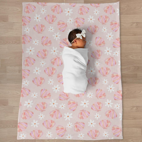 Selgkds Summer 40x50inch Boho Beach Seashells Floral Baby Blankets for Girls Boys Pink Conch Flowers Infant Toddler