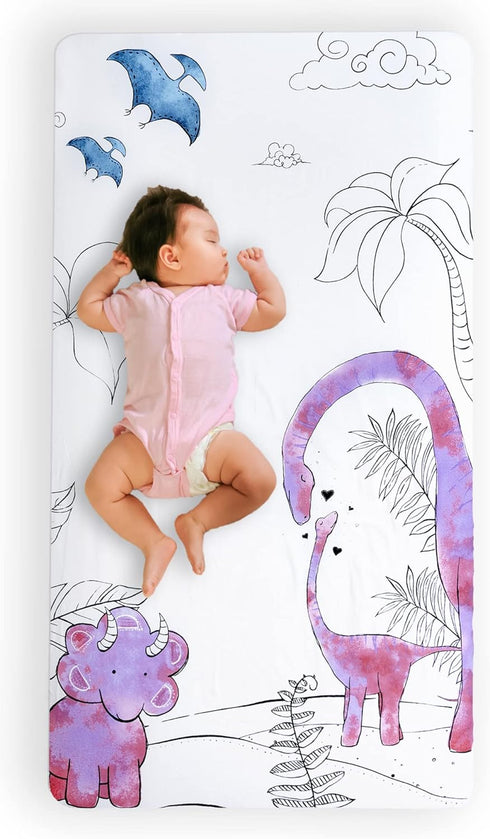 JumpOff Jo Fitted Crib Sheet, Super Soft 100% Cotton Baby Crib Sheet for Standard Mattresses, Pink Dinosaur