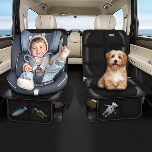 Car Seat Protector Covers for Child Carseat, Waterproof Non-Slip 600D Fabric with Storage Pockets, Large Size (Black)