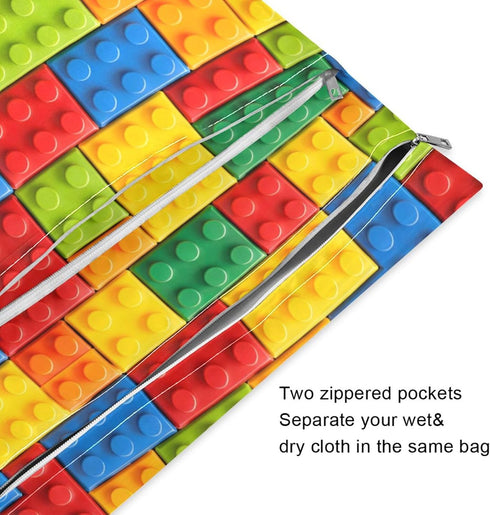 Haskirky 2 Building Blocks Colorful Pcs Cloth Diaper Wet Dry Bags,Waterproof and Washable Bag for Travel Reusable Wet