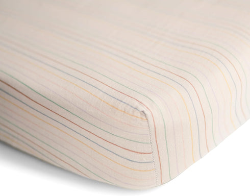 192 Count 28"x 52" mushie Extra Soft Muslin Fitted Crib Sheet | Thread | (Retro Stripes)