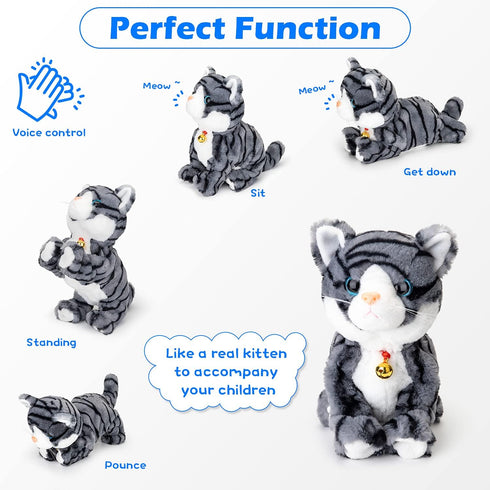 Interactive Plush Robot Cat Toy - Sound Control Electronic Pet for Kids (Gray)