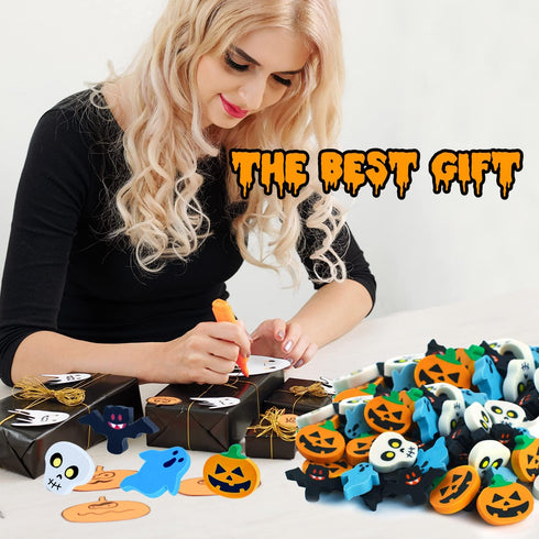Halloween Mini Erasers Bulk Set, Pumpkin Ghost Bat Erasers for Kids Trick or Treat Goody Bag Filler Party Favors
