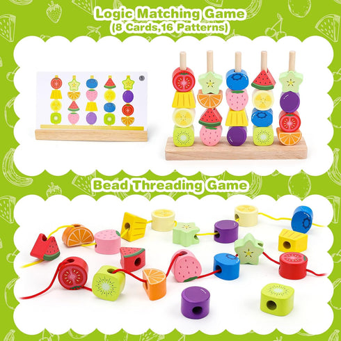 Appoft 2-5 2 3 4 5 2-4 Montessori Wooden Beads Mastery Kit: Fine Motor Skills Builder for Toddlers Stacking Blocks