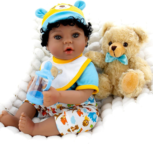Aori Reborn Baby Dolls - Black - 18 inch Biracial Lifelike Baby Doll Boy with 7-Piece Gift Set