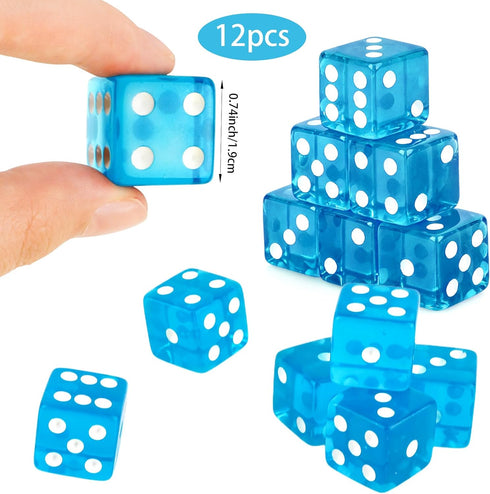 12 19 mm D6 6 Pcs Casino Dice Acrylic Light Blue Translucent Dice Sided with Square w/Rounded Edge for Casino Craps