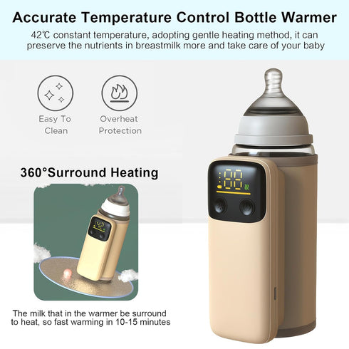 6-Temp Portable Bottle Warmer for Travel - Baby Bottle Warmers with LED Display and Flashlight, Bottle Warmers