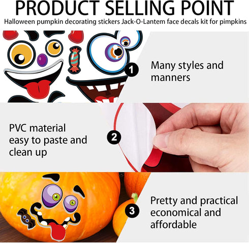 60 Pack Halloween Pumpkin Decorating Stickers, 16 Sheets Cute Pumpkin Face Stickers in 30 Designs for Halloween Craft