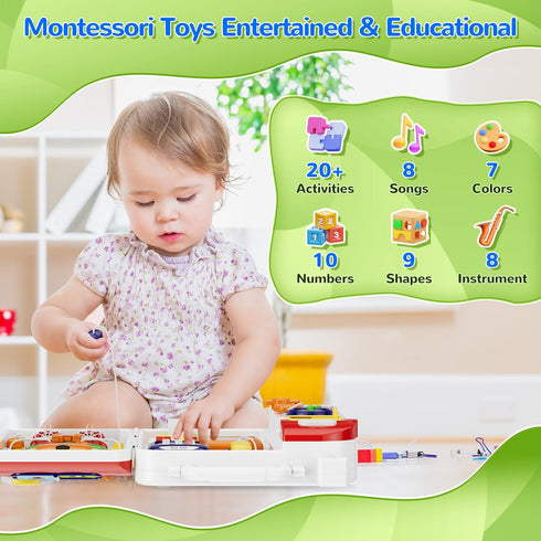 MFEESYOB 1 12-18 1-3, 1+ Montessori Toys for Year Old Boy Girl, Musical Montessori Busy Board for Month Age