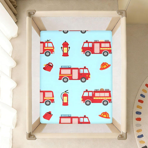 CZXW 52" 28" Fire Trucks Pattern Crib Sheets Fitted x Natural Cotton Soft & Breathable for Baby Crib Mattress