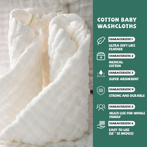 '-6 Baby Muslin Washcloths Layer Soft Absorbent Face Towel - Natural Newborn Wipes for Delicate Skin - Baby Registry as