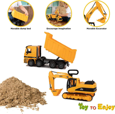 Toy To Enjoy Excavator & Dump Truck Toy Set of 2, Moveable Claw & Lifting Back, Construction Vehicle for Kids
