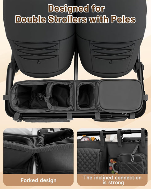 kcross Gt2, Double Stroller Organizer Bag for Bob Duallie and Baby Jogger City Mini Double Stroller Caddy Organizers