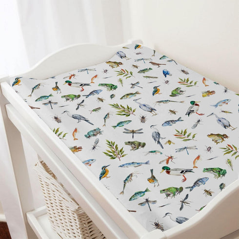 Wildlife Pond Changing Pad Covers, Soft Breathable Sheets for Boy Girl with Wild Animals, 32''x16''