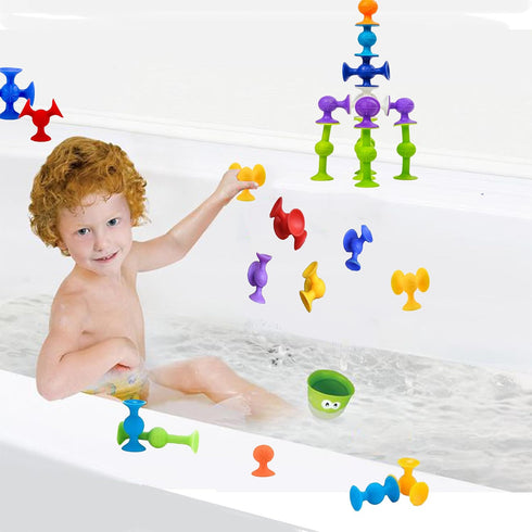 48 Piece Suction Cup Construction Set – Silicone Building Blocks Bath Toys for Kids Ages 1-3