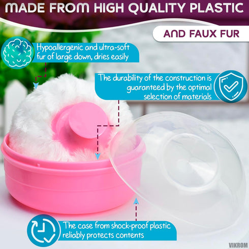 2Pcs Talcum Powder Brush with Holder, Dusting Powder with Puff for Women, Pink and Blue Colors, Easy to Clean