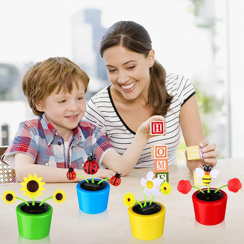 4 Solar Dancing Bee Toy, Solar Powered Dancing Sun Flower in Colorful Pots, Animated Bobblehead Dancer