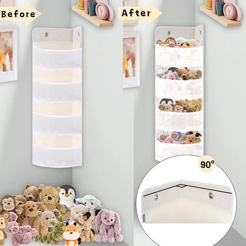 Soft Corner Shelf | Safe Hanging Organizer | Child-Friendly Wall Mount Storage | for Sundries, Toys, Stuffed Animals, Diapers | for Pantry Closet Bedroom Nursery Organization Beige by Ofiray-home