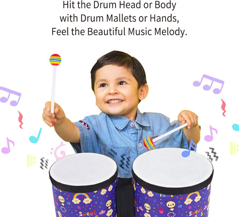 Bongo Floor Tom Drums Set for Kids, Children Percussion Music Instrument with 2 Mallets