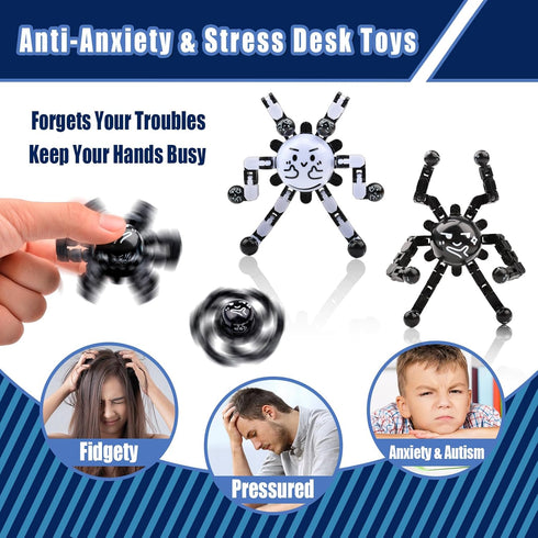 8-12 Transformable Fidget Spinners Toys for Adults and Kids,Cool Fingertip Gyros,Sensory Toys for Teens Boys Age ADHD
