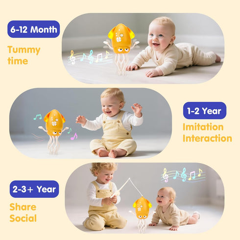 Tummy 3 4 5 6 hahaland Dancing Octopus Baby Toys, Magic Musical Crawling Time Toy, Toddler Sensory Toys for Year Old