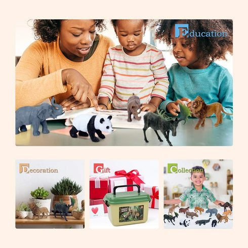 12 57x38.6 Playset Mini Tudou Pcs Safari Animals Figures Toys w/ Large Activity Play Mat, Realistic Jumbo Jungle Wild