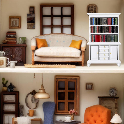 Chivertion 1:12 48 Scale Dollhouse Miniature Wooden Bookshelf Bookcase with Pcs Miniature Books Mini Tiny Books