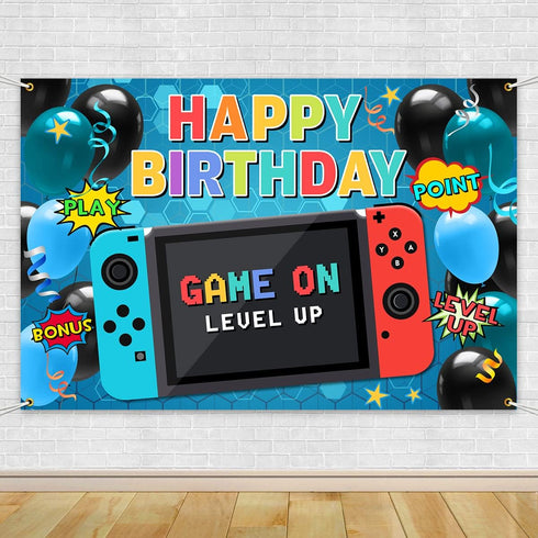 Video Game Party Supplies: Happy Birthday Gaming Banner Backdrop, Party Props and Decoration Supplies