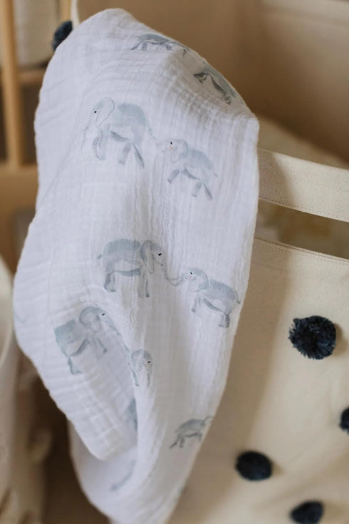 47 47 PEHR Muslin Cotton Swaddle, Follow me Elephant | Organic Baby Blanket | Ultra-Soft & Versatile | Playful Animal