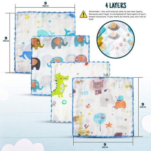 Set(12-Pack), Shower,9x9 Inches, Omilion Muslin Baby Washcloths Natural Cotton Infant Bath Towel, Soft Toddler Face