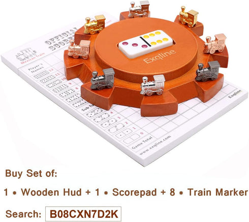 Exqline Wooden Hub for Mexican Train Dominoes Accessories with Felted Bottom - Solid Pine Mexican Train Game