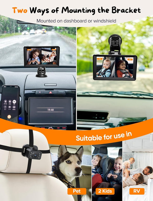 Kidsneed 7-Inch Setup 360 1080P Baby Car Camera Baby Monitor for Car with USB Plug and Play Easy Degree Rotating