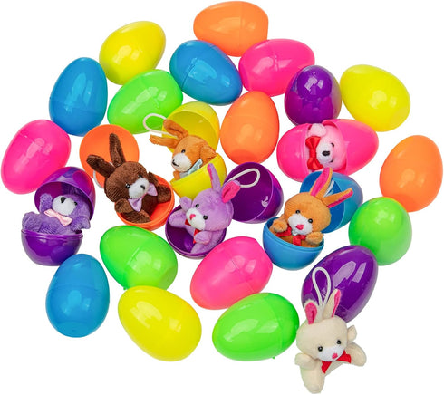 24 Pcs Filled Easter Eggs with Plush Bunny,Colorful Easter Eggs Prefilled with Plush Bunnies,Plush Animals Stuffed Toy