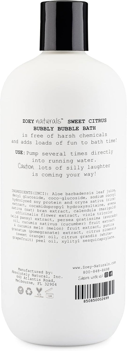 17 oz Zoey Naturals - Sweet Citrus Bubble Bath for Kids & Babies - Organic Tear-Free, Non-Toxic Toddler Soap