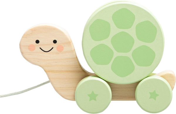 Pearhead Wooden Turtle Push and Pull Toy, Montessori Shake and Rattle Shell,
