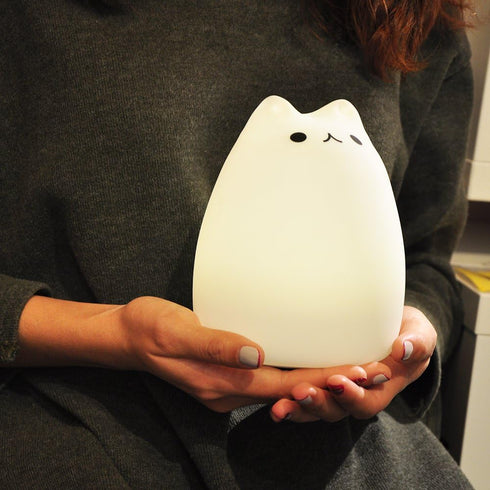 7-Color WoneNice Cute Kitty Night Light, Rechargeable Silicone Cute Lamp with Warm White & Breathing Modes, Touch