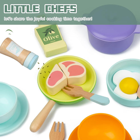 Sets Sets, 3 4 5 Wooden Kitchen Toys for Toddlers, Montessori Pretend Play Kitchen Accessories, Play Food for Kids