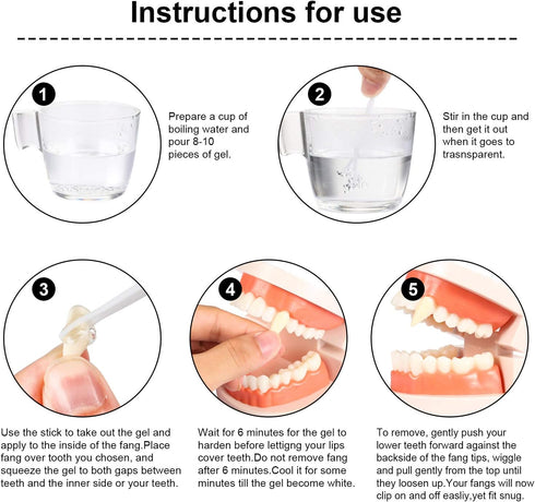 Set 8 4 BBTO of Vampire Teeth Size Halloween Cosplay Fangs Fake Teeth with Tooth Pellets Adhesive Installation Tools